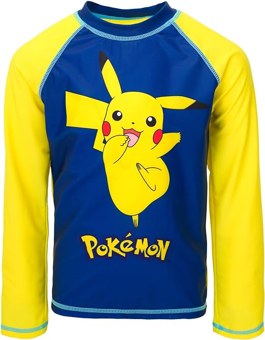 Pokemon Pikachu Rash Guard Swim Shirt Little Kid to Big Kid