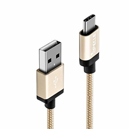 USB Type C Cable, iSPECLE 2M Nylon Braided Reversible 2.0 USB-C to Micro USB Cable for Nexus 6P, Nexus 5X, Oneplus 2 / 3, Lumia 950, Lumia 950XL, ChromeBook Google Pixel C, Apple New Macbook, Nokia N1 Tablet, LG G5, Google Pixel, Google Pixel XL, Huawei P9, and Other Type-C Supported Devices (Gold)