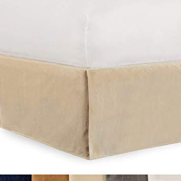 Shop Bedding Tailored Velvet Bed Skirt with Split Corner 18 inch Drop-Twin XL, Cream Modern Dust Ruffle, High-End
