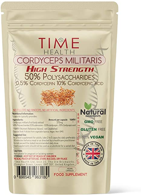 Cordyceps militaris High Strength 50% Polysaccharides / 10% Cordycepic Acid / 0.5% Cordycepin (120 Capsule Pouch)