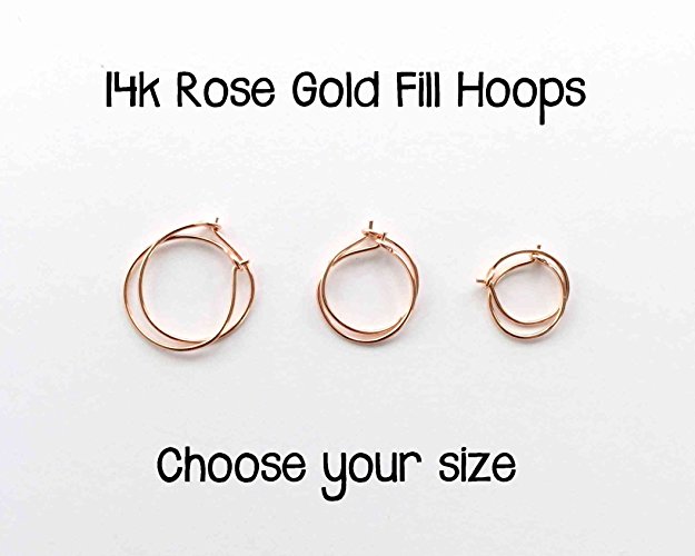 14k Rose Gold Fill Hoop Earrings. Handmade, Choose your gauge and size.