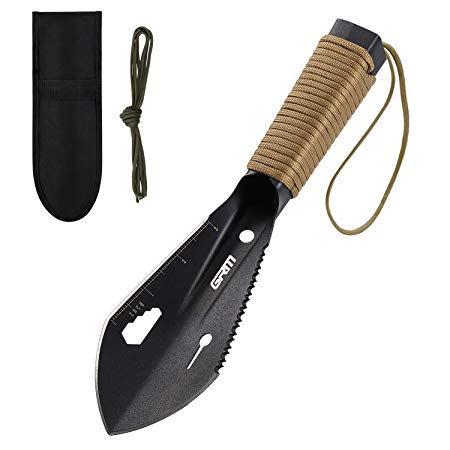 GRM Camping Shovel Portable Garden Trowel 7-in-1 Lightweight Multitool, Tactical Tool for Outdoor Survival, Hunting, Fishing, Hiking, Backpacking, Digging and Gardening