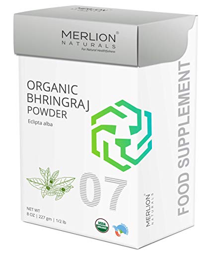 Organic Bhringraj Powder by Merlion Naturals | Eclipta alba/False Daisy | 227gm/ 8OZ/ 1/2lb | USDA NOP Certified 100% Organic