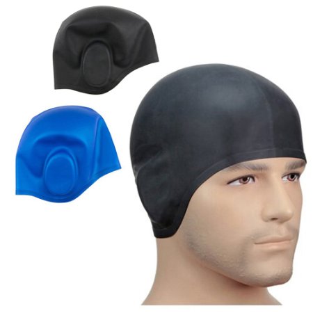 Swim cap, Hicool premium Waterproof earmuffs Silicone Swim Cap for Men and Women to Keep Hair Dry, Highly Elastic & Durability for Short, Medium and Long Hair