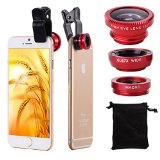 XCSOURCE Clip 180 Degree Fish Eye Lens  Wide Angle  Micro Lens Kit for iPhone 4 4S 4G 5 5G 5S Samsung Galaxy S3 i9300 S4 i9500 cell phone red DC264R