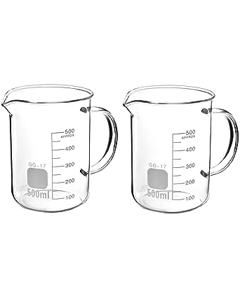 QWORK 500ml Beaker Mug with Handle, Borosilicate Glass Measuring Cup, 2 Pack