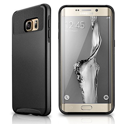 Samsung Galaxy S6 edge plus Case, E-Mobile Hybrid Dual Layer Shockproof Case for Samsung Galaxy S6 edge Plus TPU   PC 2-Piece Style Soft Hard Cover (Black/Black)