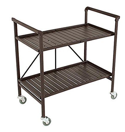 Indoor or Outdoor Folding, Metal, Rolling Serving Cart, Brown