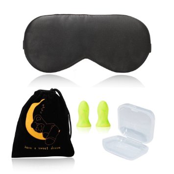 Chafon Sleep Mask Natural Silk Blindfold Super Smooth Eye Mask with Earplugs for Rest,Travel,Meditation