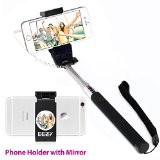 Extendable Self Portrait Monopod - Battery Free Wired Selfie Stick w Professional Phone Holder and Integrated Mirror for HQ Pictures and Videos - Compatible with iPhone Samsung LG Sony Nexus Devices