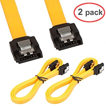 LINESO 2Pack 32in Long SATA Cable 6gb Straight with Locking Latch(Yellow)