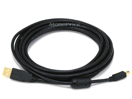 Monoprice 15-Feet USB 20 A Male to Mini-B 5pin Male 2824AWG Cable with Ferrite Core Gold Plated 105450