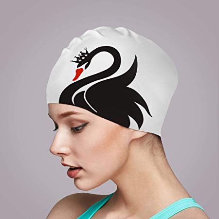 Swim Cap for Women Long Hair Curly Hair Solid Silicone Waterproof Bathing Swan Swimming Caps for Girls Adults Youths Black White