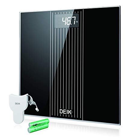 Deik Digital Scale, High Precision Body Weight Bathroom Scale with Large Backlight LCD Display and Step-On Technology, Tempered Glass, Round Corner Design,180kg/400lb/28st, Body Tape Measure Included