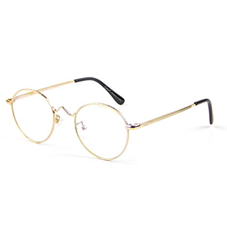 Cyxus Blue Light Filter Glasses, [Clear Lens] Retro Round Metal Frame (Gold)