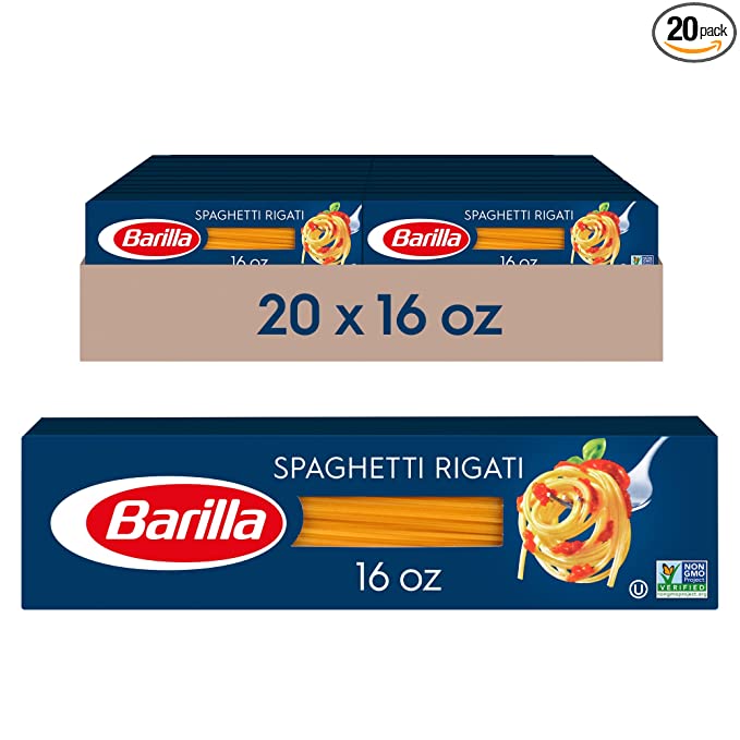 Barilla Spaghetti Rigati Pasta, 16 oz. Box (Pack of 20) - Non-GMO Pasta Made with Durum Wheat Semolina - Italy's #1 Pasta Brand - Kosher Certified Pasta