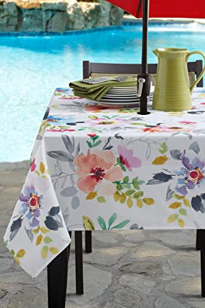 Benson Mills Indoor Outdoor Spillproof Tablecloth for Spring/Summer/Party/Picnic (Harper, 60" X 84" Rectangular with Umbrella Hole)