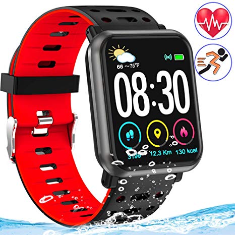 Fitness Tracker Watch with Heart Rate Blood Pressure/Oxygen Sleep Monitor IP68 Waterproof Smart Bracelet Music Control Weather Forecast Pedometer Activity Tracker Wristband for Man Women Kids
