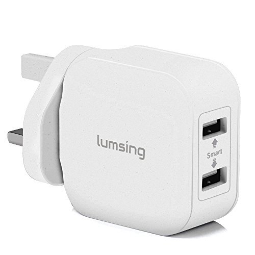 Lumsing 12W 2-Port Multiple USB Mains Charger Wall Charger Hub Power Adapter for iPhone 7 Plus 7 iPad Samsung Galaxy S6 Edge S5 HTC LG BT headset and more (White)