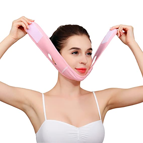 Reusable Double Chin Reducer,V Shaped Face Mask,Anti- Wrinkle Face Mask,Chin Up Mask, Face Lifting Belt(Pink)