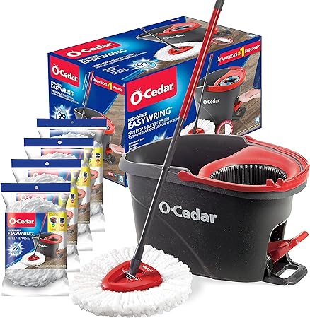 O-Cedar, Red, Gray, Spin Mop with 4 Extra Refills