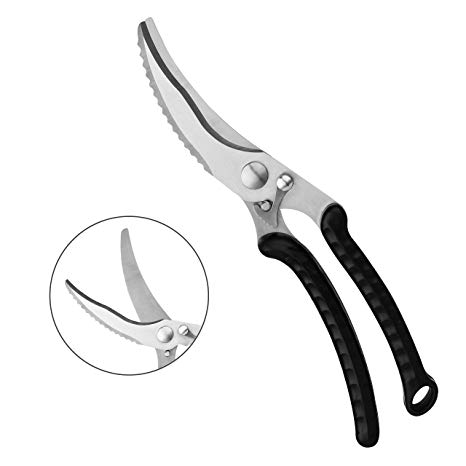 Twinwolf Heavy Duty Kitchen Shears, Spring Loaded Poultry Shears Stainless Steel Chef Scissors for Bone, Chicken, Poultry, Fish, Food, Meat.(Black)