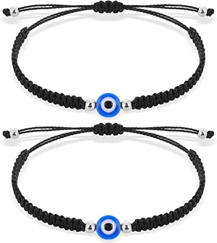 Yolev 2 Pieces Evil Eye String Bracelets Handmade Black String Evil Eye Bracelet Protection Bracelets Lucky Friendship Bracelets