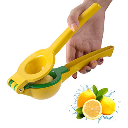 DaTOOL TRS006 Aluminum, Top Rated Premium Quality Metal Lemon Lime Squeezer Manual Citrus Press Juicer 2-in-1 with Long Handle Spoon (Yellow), 8.5 x 2.9 x 2 inches