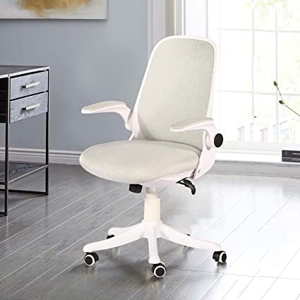 VECELO Home Office Chair with Flip-up Arms and Adjustable Height for Task/Desk Work, Grey