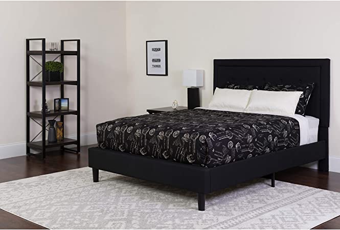 Flash Furniture Roxbury Full Size Tufted Upholstered Platform Bed in Black Fabric