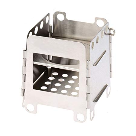 Uning Portable Folding Wood Buring Stove Stainless Steel Lightweight Pocket Outdoor Stove with Pouch for Camping Cooking Picnic Backpacking