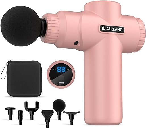 AERLANG Mini Massage Gun-Pink，Muscle Deep Tissue Massager Gun for Fatigue Relief, Handheld Percussion Massager, Portable Quiet Massage Gun with Carry Case for Home Office Gym