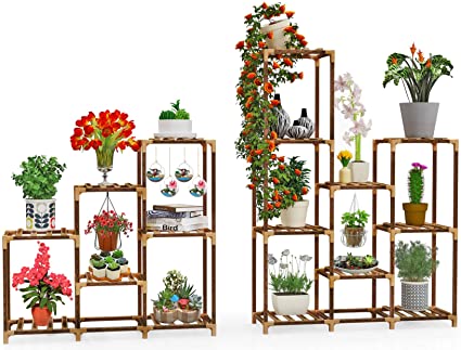WAPAG 2 Pack Plant Stand Indoor Outdoor, Large 16 Tiers Wood Plant Shelf Indoor Tiered Flower Stands Rack, Garden Shelves Plant Holder Organizer for Living Room Balcony Corner Patio Yard