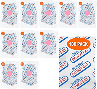 100 Packs 300CC Food Grade Oxygen Absorbers (10 Pack in Individual Vacuum Bag ) , Oxygen Absorbers For Long Term Food Storage with Oxygen Indicator , Works in Mylar Bags, Mason Jars, and Vacuum Bags