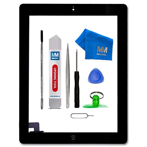 MMOBIEL Digitizer Repair Kit for iPad 2 (Black) 9.7 Inch Touch Screen Front Display Assembly Incl Home Button flex Camera Holder and Pre Installed Adhesives with Tool kit