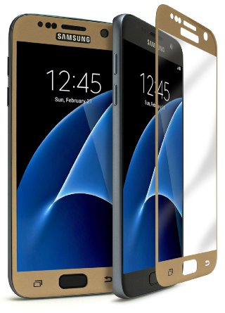 Fenix - Samsung Galaxy S7 [0.26mm Thickness] 9-H Premium Tempered Glass Screen Protector / High Definition Invisible, Clear Transparency, and Anti-Bubble Shield with Gold Faceplate