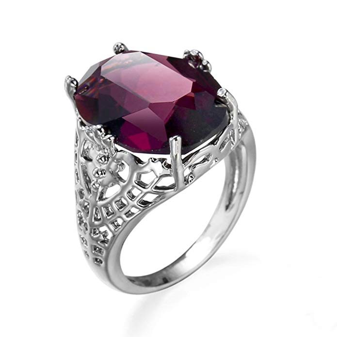 Sanwood Women Fashion Platinum Plated Purple Zircon Hollow Out Ring Socialite Jewelry (US Size 7)