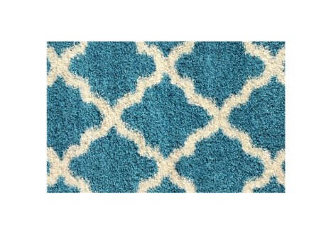 Soft Shag Area Rug 20" x 31" | Doormat Accent |Moroccan Trellis Turquoise Blue - Contemporary Area Rugs for Living Room Bedroom Kitchen Decorative Modern Shaggy Rugs