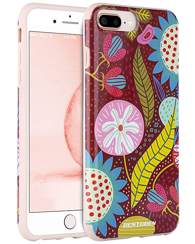 iPhone 8 Plus Case, iPhone 7 Plus Case, BENTOBEN Slim 2 in 1 Hybrid Hard PC Flexible TPU Drop Proof Cute Tree Design Shockproof Protective Phone Case for iPhone 8 Plus/7 Plus - Brown