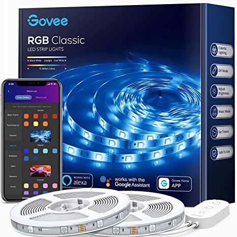 Govee 32.8ft Wi-Fi LED Strip Light, Waterproof LED Lights with App Control, Music Sync Smart Lights for Room, Party, Eaves, Works with Alexa & Google Assistant (5G Wi-Fi Not Supported)