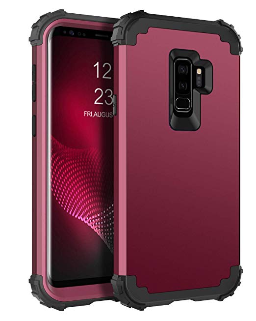 BENTOBEN Samsung Galaxy S9 Plus Case, Samsung Galaxy S9  Case, 3 in 1 Heavy Duty Rugged Hybrid Hard PC Soft Silicone Bumper Shockproof Protective Case for Samsung Galaxy S9 Plus 6.2" (2018), Wine Red