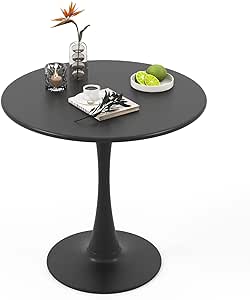 Giantex Black Round Dining Table, 32" Modern Tulip Kitchen Table w/ 0.9” Thickened Tabletop & Sturdy Metal Pedestal, Mid-Century Leisure Table for Small Places, Dining Room, Living Room, Cafe