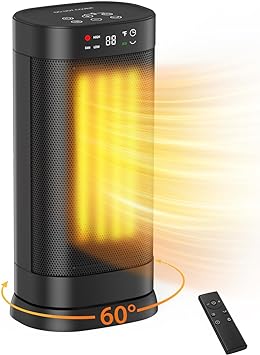 1500W Space Heater, Portable Electric Heater Heat Up 200 Square Feet for Indoor Use Office Garage, Rapid PTC Ceramic Heating with Remote, Digital Thermostat, 24H Timer, Multiple Safety Protection