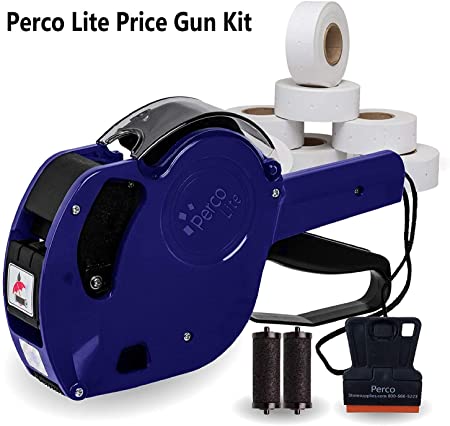 Perco Lite 1 Line Price Gun with Labels Kit - Includes 5,600 Blank White Labels, 2 Ink Rollers, 1 Ink roll and Labels Pre-Loaded