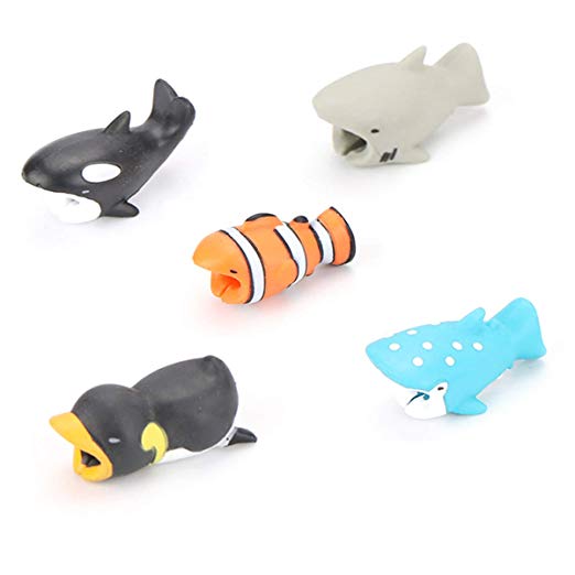 5 PCS Cable Bite Compatible Fit iPhone Cable, Marine Animals|Terrestrial Animals|Dinosaurs and Fish|Bite Cable Protector are Available(Marine Animals)