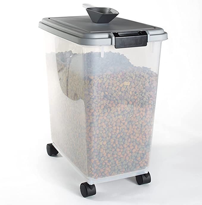 Wheeled Pet Food Container with Lid - Storage for Dry Dog, Cat Pellets