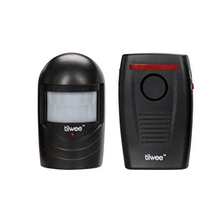 tiiwee Outdoor PIR Motion Sensor - Alarm Sound or Door Chime - Battery Powered - Black