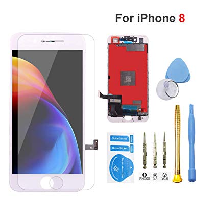for iPhone 8 Screen Replacement White LCD Display Touch Screen Digitizer Frame Assembly Full Set with Free Tools and Professional Glass Screen Protector (4.7 inches) (8 White)