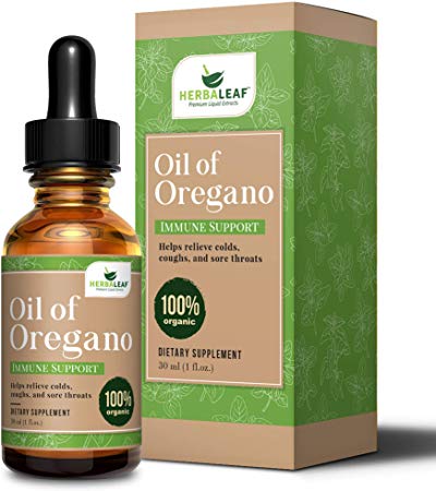 HERBALEAF Oil of Oregano, Helps Relieve Colds, Coughs, Sore Throats- Gut Support. 1oz / 29.53 ML