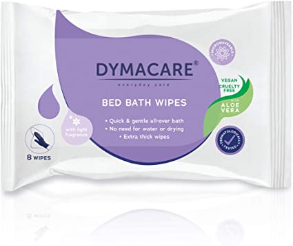 DYMACARE Fragranced Bed Bath Wipes | Premium Skin Cleansing Bath and Shower Wipes for Adults and Elderly | No Water Microwaveable Body Wet Wipes with Aloe Vera | 1 Pack (8 Wipes in Total)